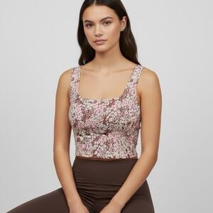 Lou & Grey Athletic Floral Crop Top Tank Medium Pink Brown Cottagecore Stretchy
